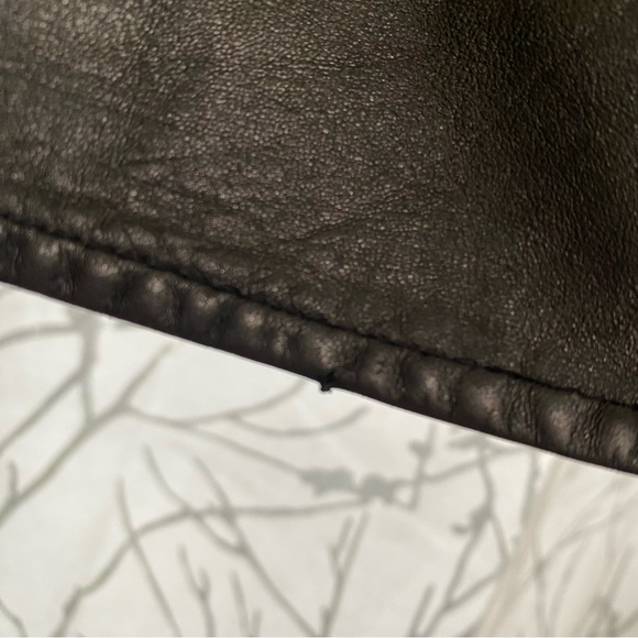 Real genuine leather black high waisted straight leg long pants with pockets - Picture 9 of 14